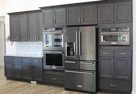 black stainless steel fog gray cabinets|black stainless steel appliance colors.